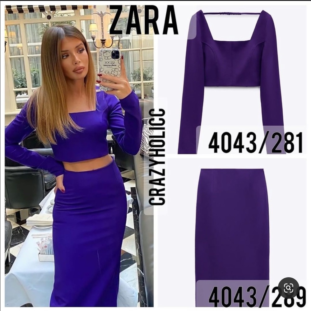 ZARA SET NWT PURPLE TOP & MIDI SKIRT SZ S